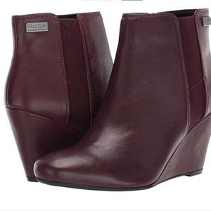 Kenneth Cole Reaction "Marcy" Leather Wedge Burgundy Elastic Sides Booties